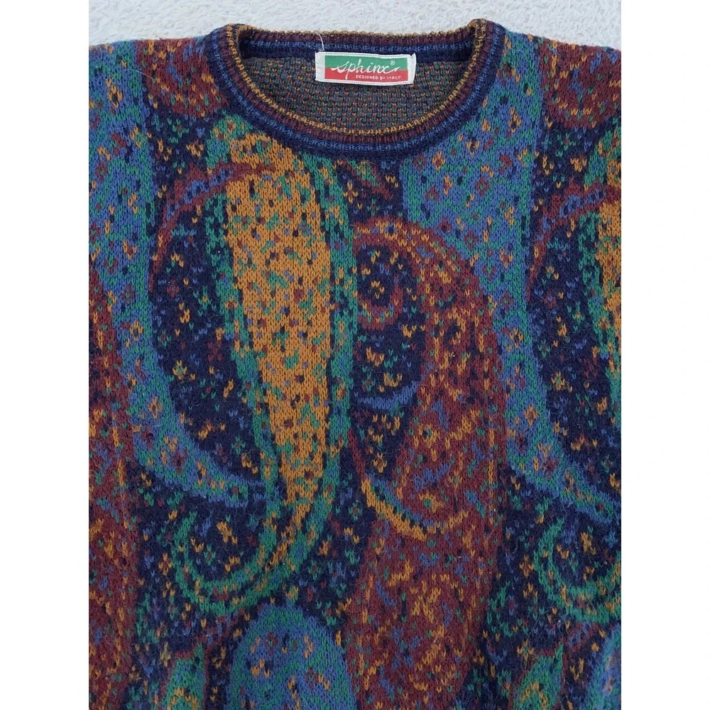 Vintage Sphinx Sweater CROP FIT Small Paisley‎ Knit Pullover Italy 90s